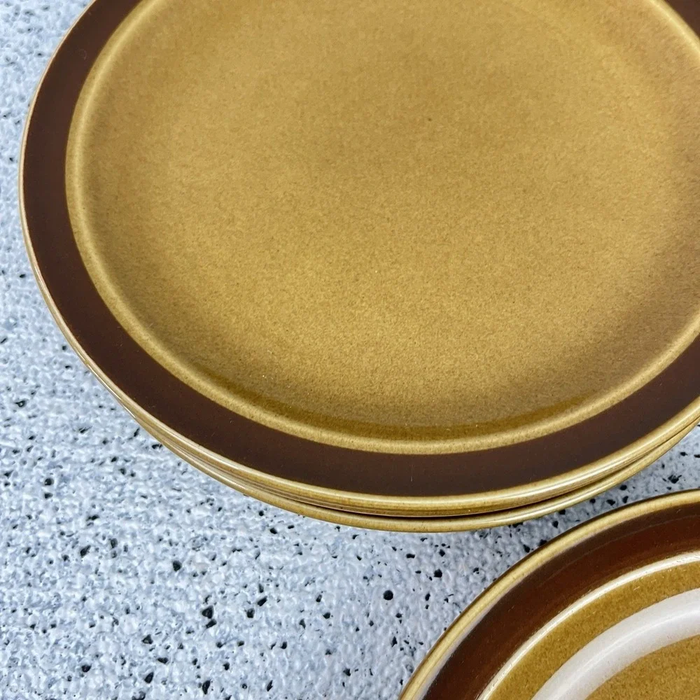 Vtg EKCO Eterna 1103 Muffin Pattern Stoneware Salad Plates Lot of 5 Brown 7.75